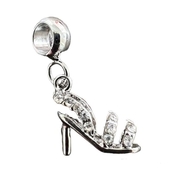 High Heel Rhinestone Charm Silver - Picture 1 of 2